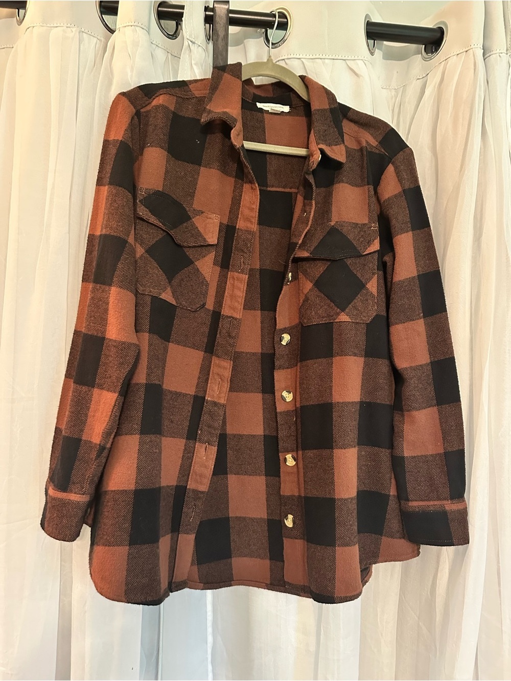 BeachLunchLounge Plaid Button-Front Shacket Jacket - Brown/Black oversized